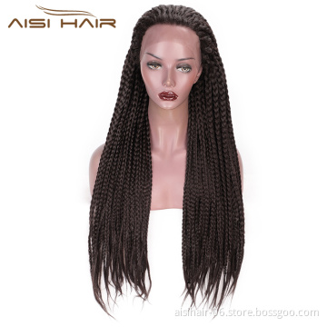Aisi Hair Long Twist Braided Brown Wig Glueless Synthetic Lace Front Wig Senegalese Twist Box Braids Hair Wigs For Black Women